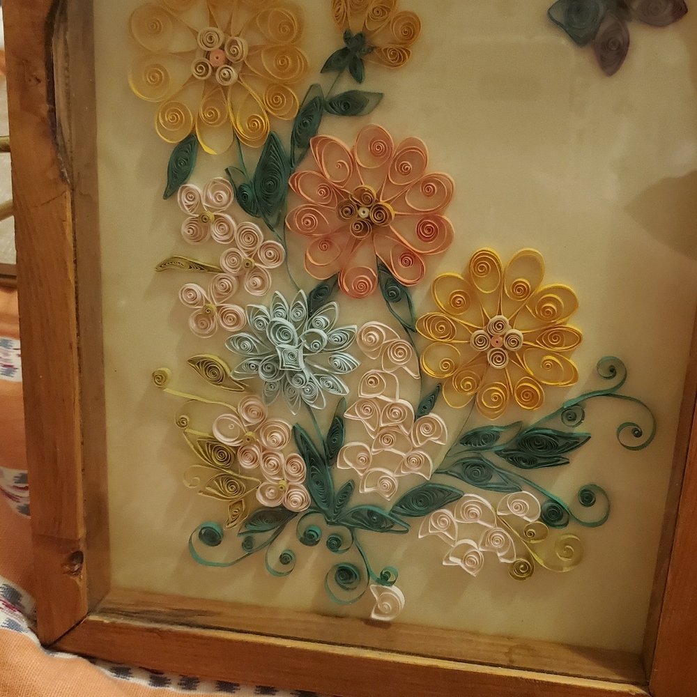 Vintage Handmade Paper Flowers 70s Retro Wall Art - Picture 9 of 14
